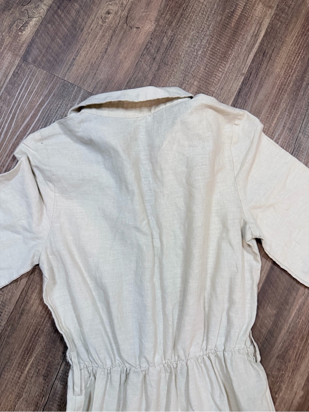 Zara Cream Linen Cotton Tiered Midi Shirt Dress | XS | Like New - Picture 8 of 9